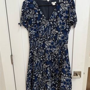 J. Crew Navy and White Patterned Midi Dress